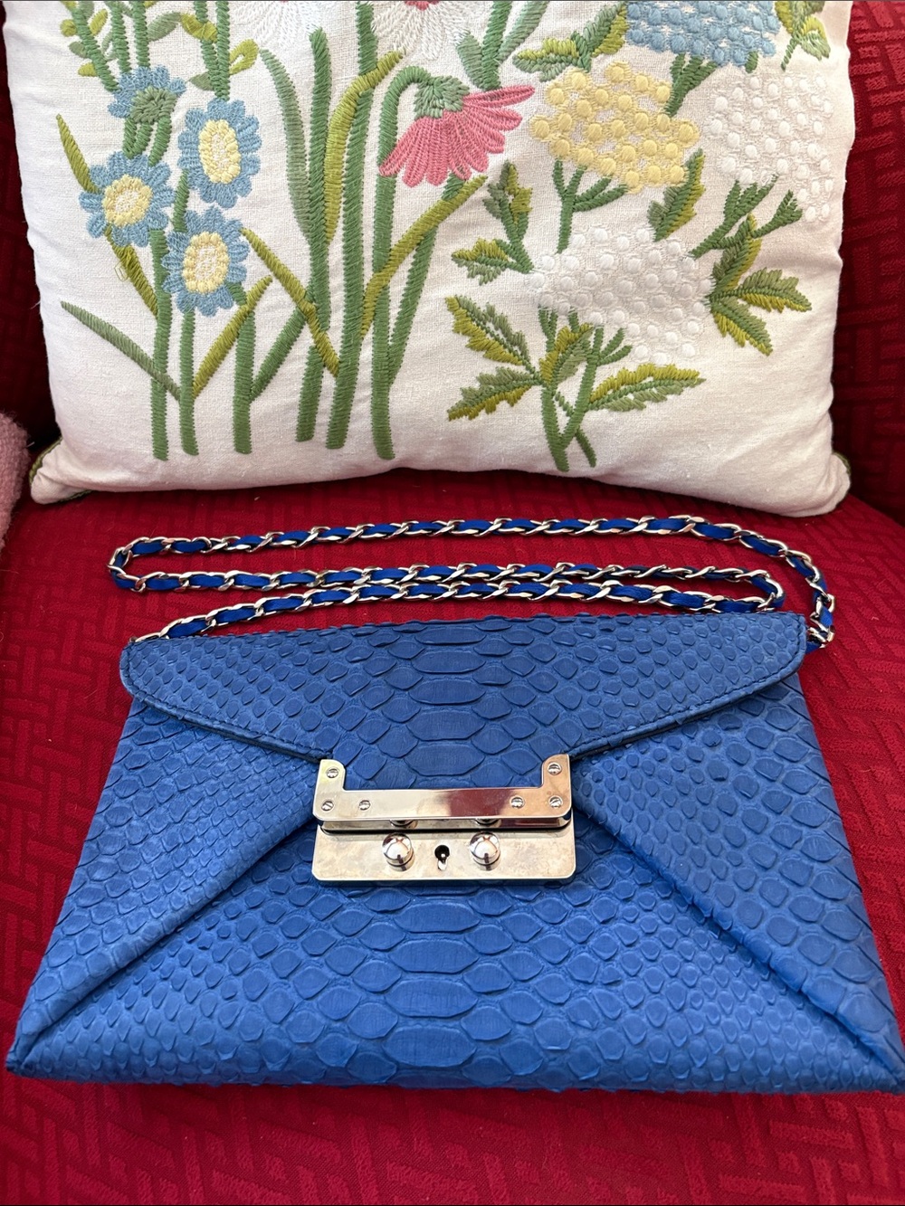 VBH Prive' Blue Python Envelope Crossbody Bag Silver Chain Strap First Edition